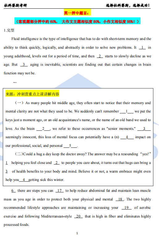喜報！社科賽斯考研押中英語（一）！（附管理類聯考真題及答案）